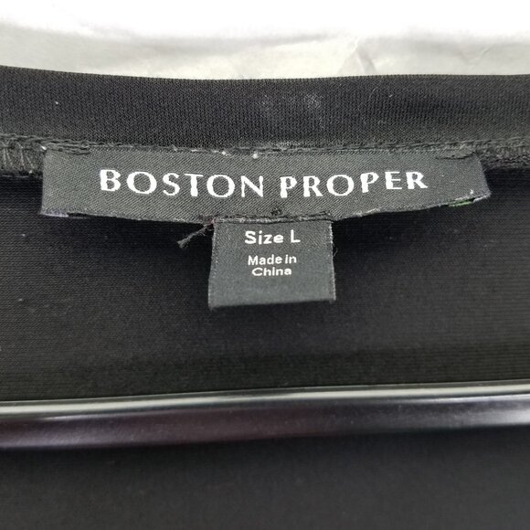 Boston Proper Blouse Sz L 3-D Floral Embellished Organza Sheer Puff Sleeve Black - Picture 6 of 16